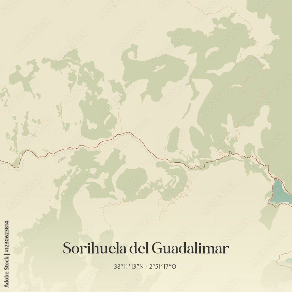 Fototapeta premium Retro Spanish map of Sorihuela del Guadalimar, Andaluc�a. Vintage street map.