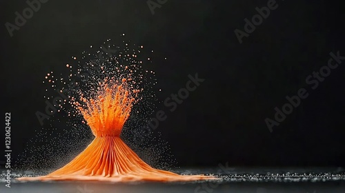   An orange substance gushed from the water onto a black background on a black surface photo