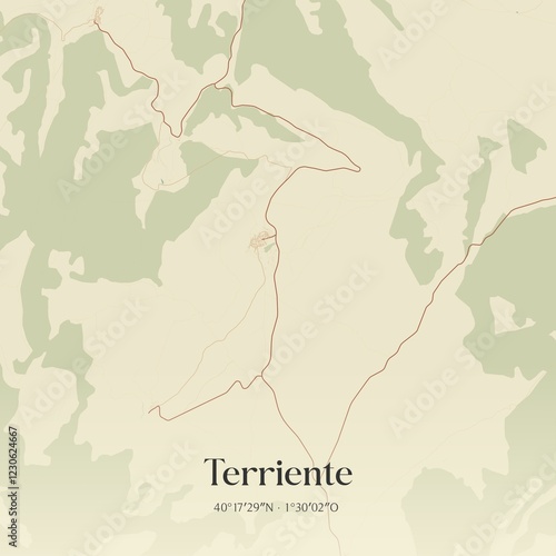 Retro Spanish map of Terriente, Arag�n. Vintage street map.