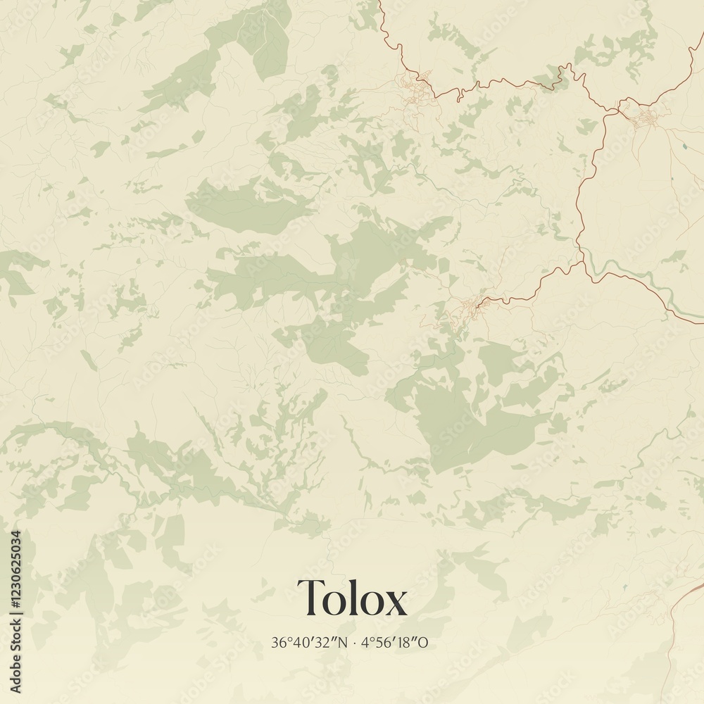 Fototapeta premium Retro Spanish map of Tolox, Andaluc�a. Vintage street map.