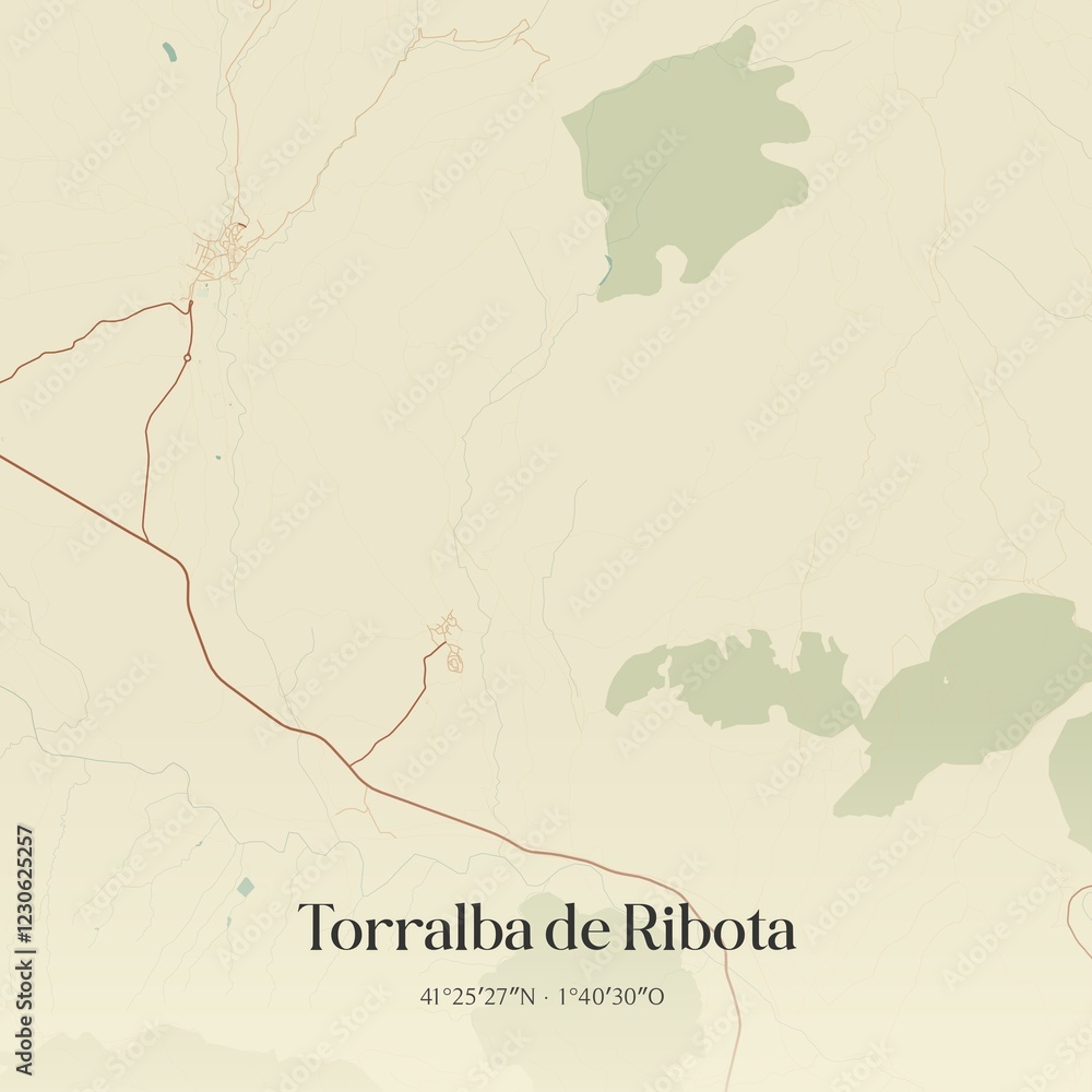 Fototapeta premium Retro Spanish map of Torralba de Ribota, Arag�n. Vintage street map.