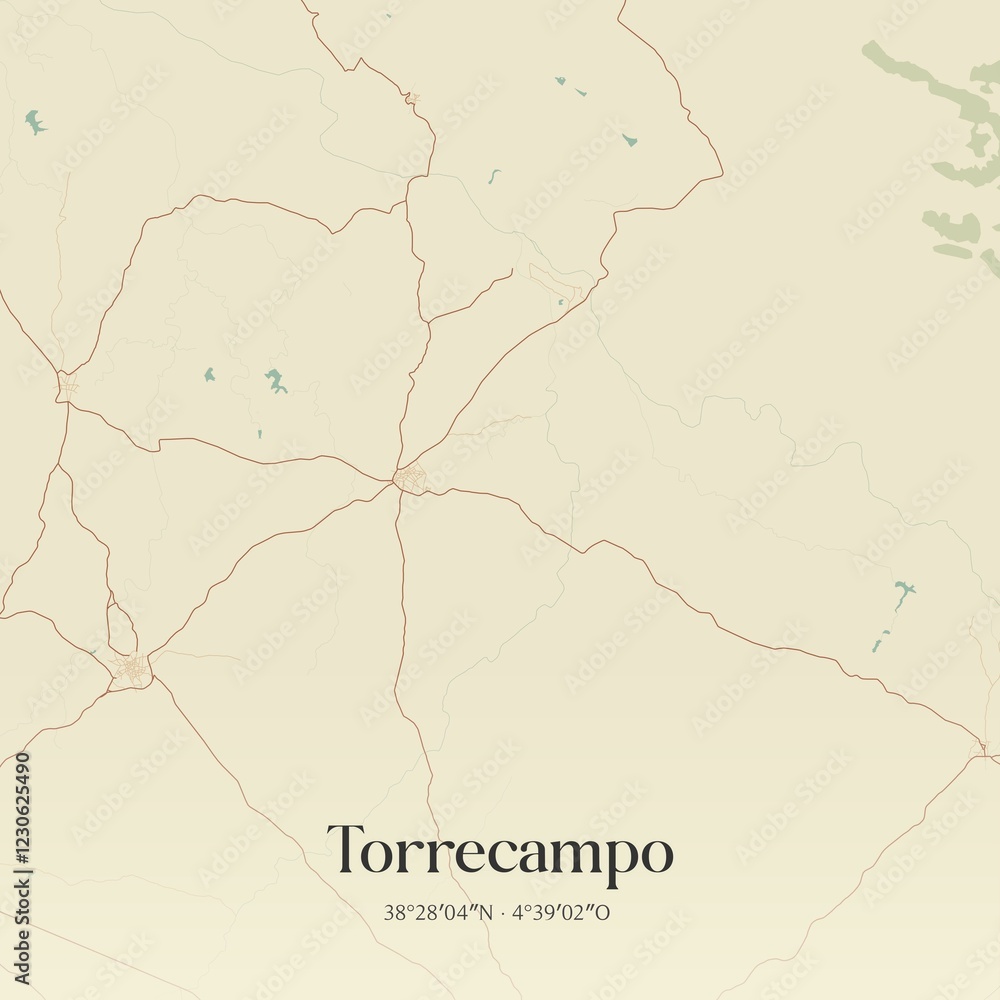 Fototapeta premium Retro Spanish map of Torrecampo, Andaluc�a. Vintage street map.