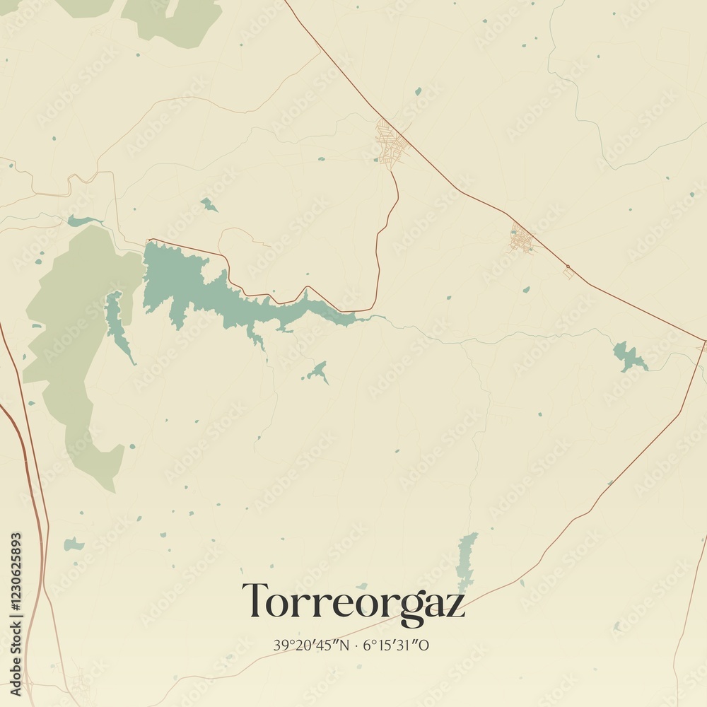Fototapeta premium Retro Spanish map of Torreorgaz, Extremadura. Vintage street map.