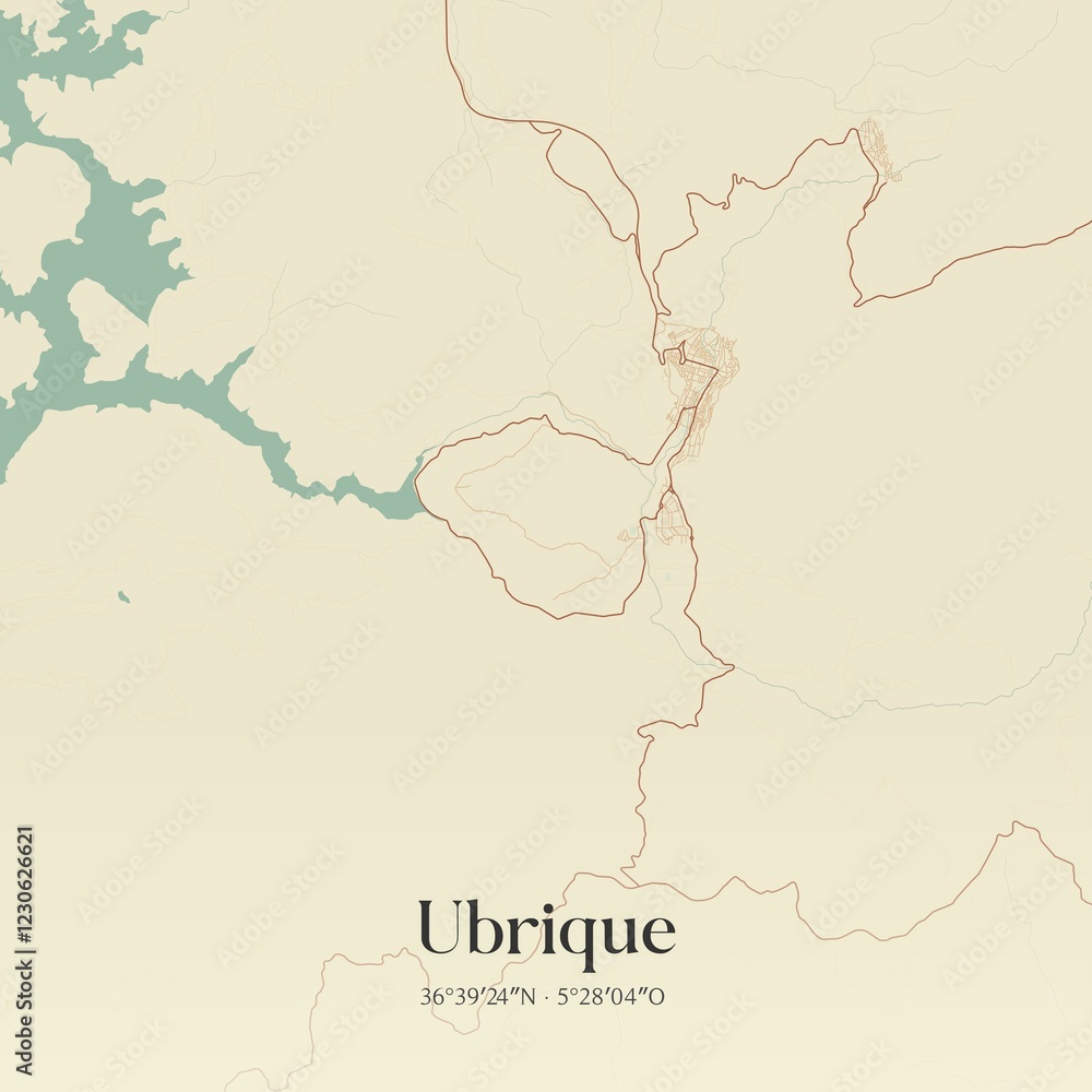 Fototapeta premium Retro Spanish map of Ubrique, Andaluc�a. Vintage street map.