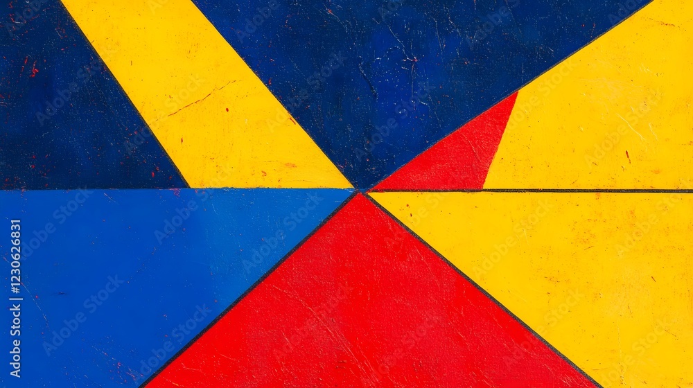 Abstract Geometric Painting Red Blue Yellow Triangles Abstract Geometric Painting Red Blue Yellow Triangles