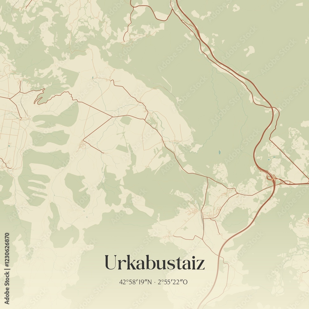 Fototapeta premium Retro Spanish map of Urkabustaiz, Pa�s Vasco. Vintage street map.