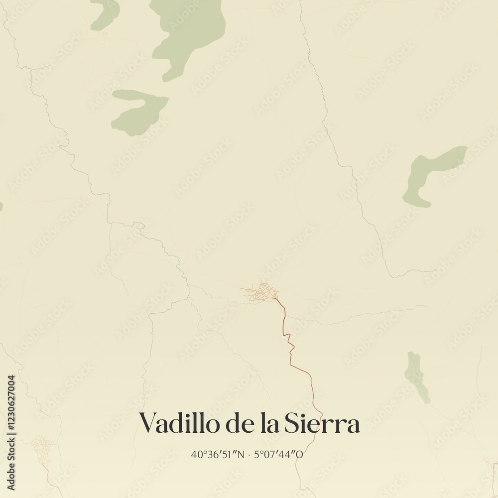 Fototapeta premium Retro Spanish map of Vadillo de la Sierra, Castilla y Le�n. Vintage street map.