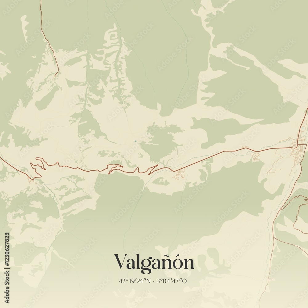 Fototapeta premium Retro Spanish map of Valga��n, La Rioja. Vintage street map.