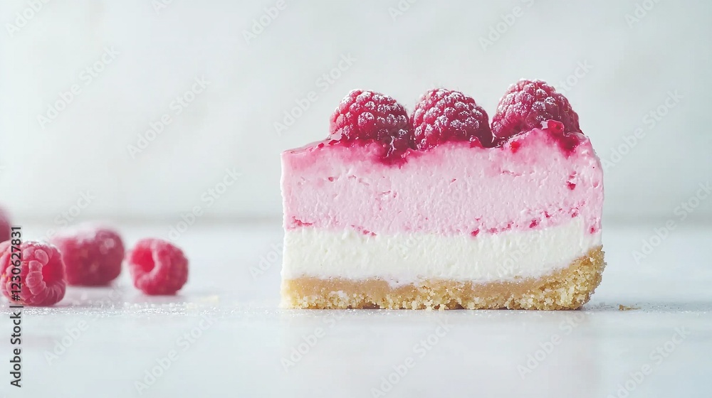 Raspberry cake close-up, with raspberries on top and side Raspberry cake close-up, with raspberries on top and side