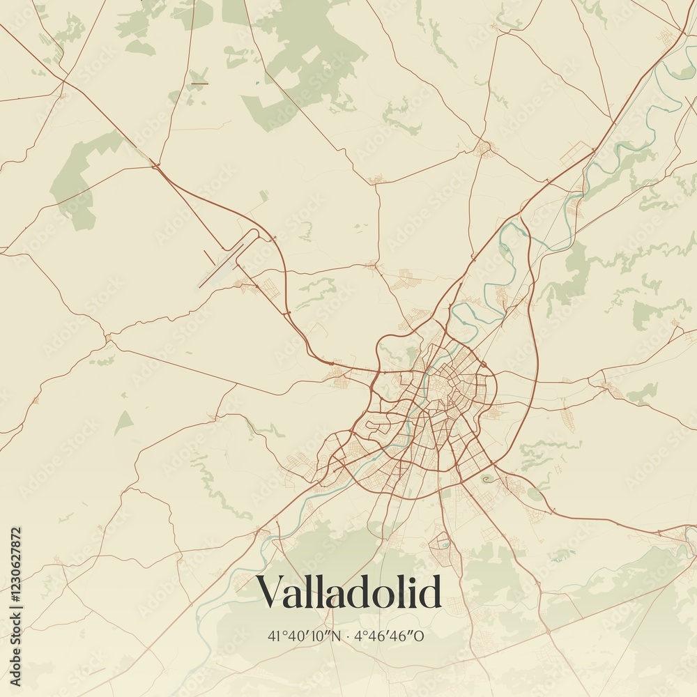 Obraz premium Retro Spanish map of Valladolid, Castilla y Le�n. Vintage street map.