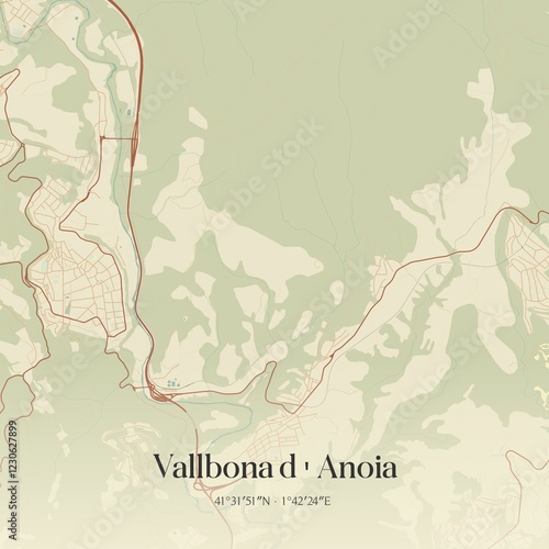 Slika na platnu Vintage map of Vallbona d Anoia, Spain.