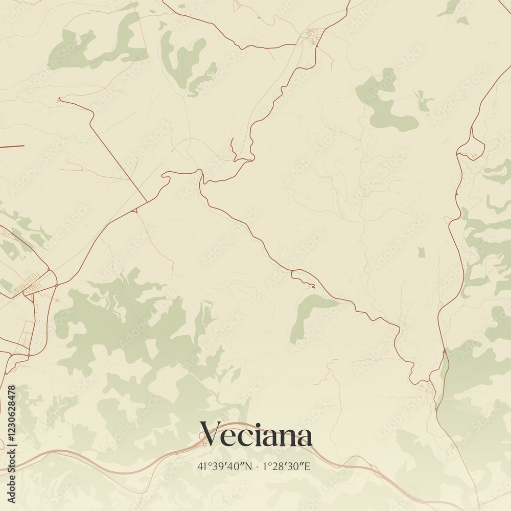 Fototapeta premium Retro Spanish map of Veciana, Catalu�a. Vintage street map.