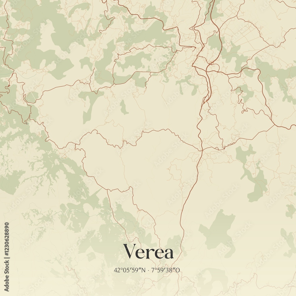 Fototapeta premium Retro Spanish map of Verea, Galicia. Vintage street map.