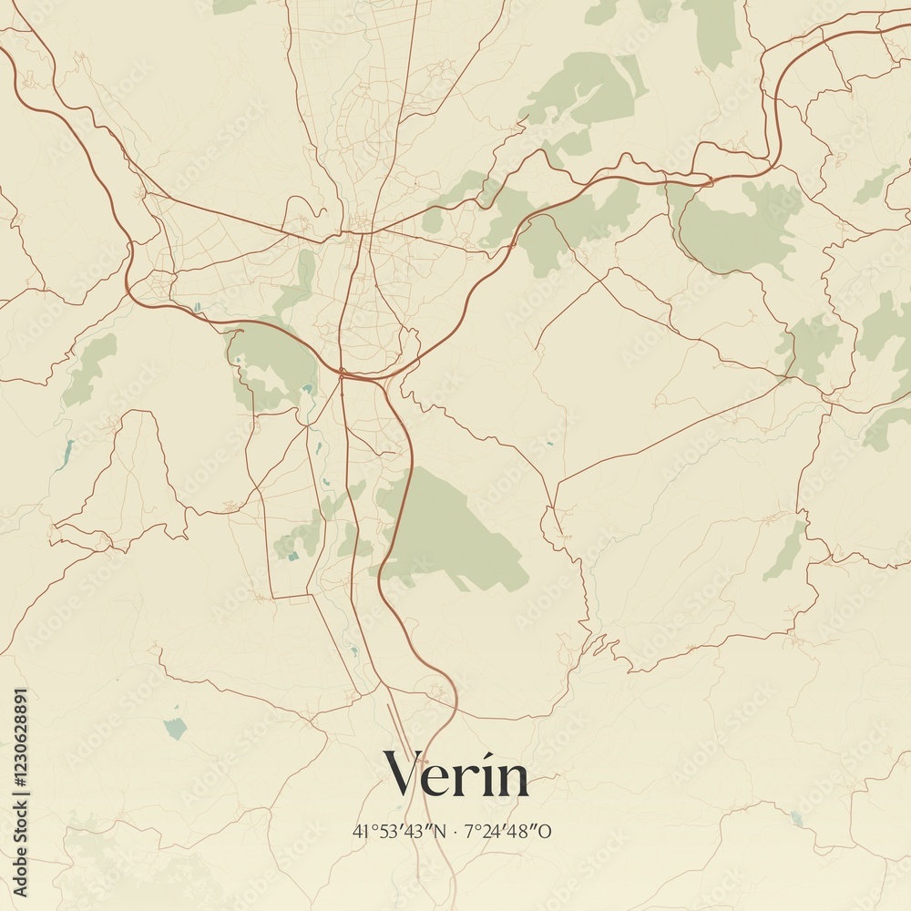 Fototapeta premium Vintage map of Verin, Spain.