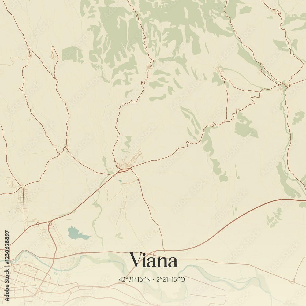 Fototapeta premium Retro Spanish map of Viana, Comunidad Foral de Navarra. Vintage street map.