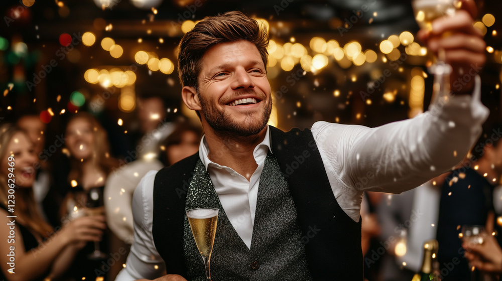 Elegant European Man at a New Year’s Party – Full Body Portrait Elegant European Man at a New Year’s Party – Full Body Portrait