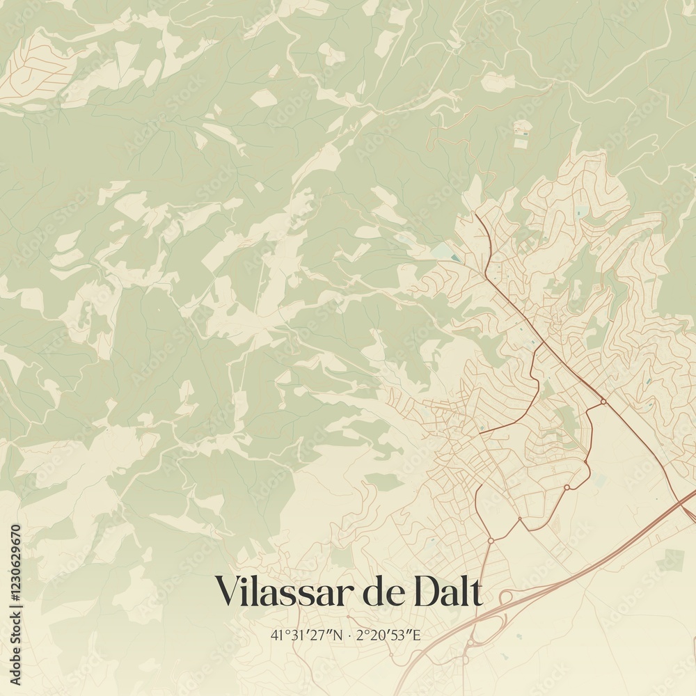 Retro Spanish map of Vilassar de Dalt, Catalu�a. Vintage street map. Retro Spanish map of Vilassar de Dalt, Catalu�a. Vintage street map.
