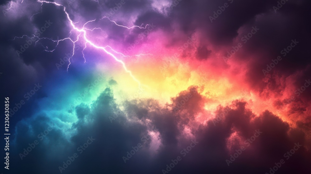 Vibrant Rainbow Clouds and Lightning Strike Across The Sky Vibrant Rainbow Clouds and Lightning Strike Across The Sky