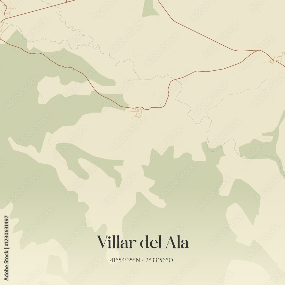 Fototapeta premium Retro Spanish map of Villar del Ala, Castilla y Le�n. Vintage street map.