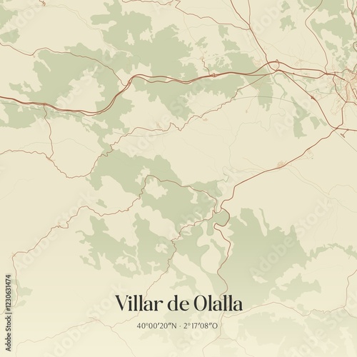 Retro Spanish map of Villar de Olalla, Castilla-La Mancha. Vintage street map. photo