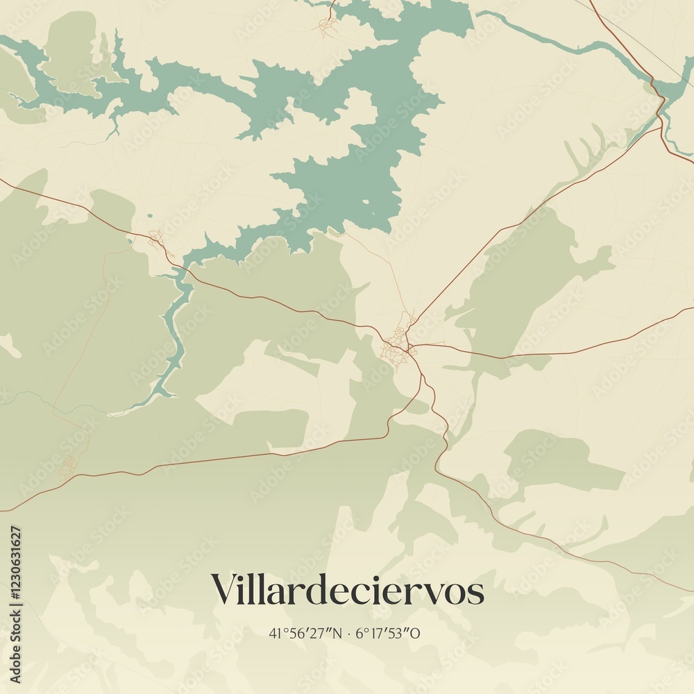 Fototapeta premium Retro Spanish map of Villardeciervos, Castilla y Le�n. Vintage street map.