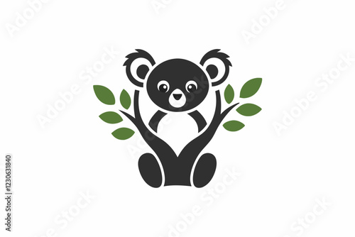 Minimalist Panda Silhouette Logo with Bamboo