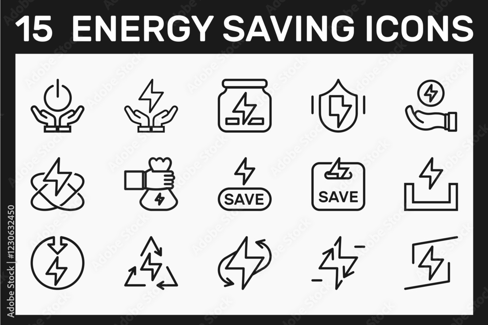 Fototapeta premium energy saving icons set thin line save electricity power storing