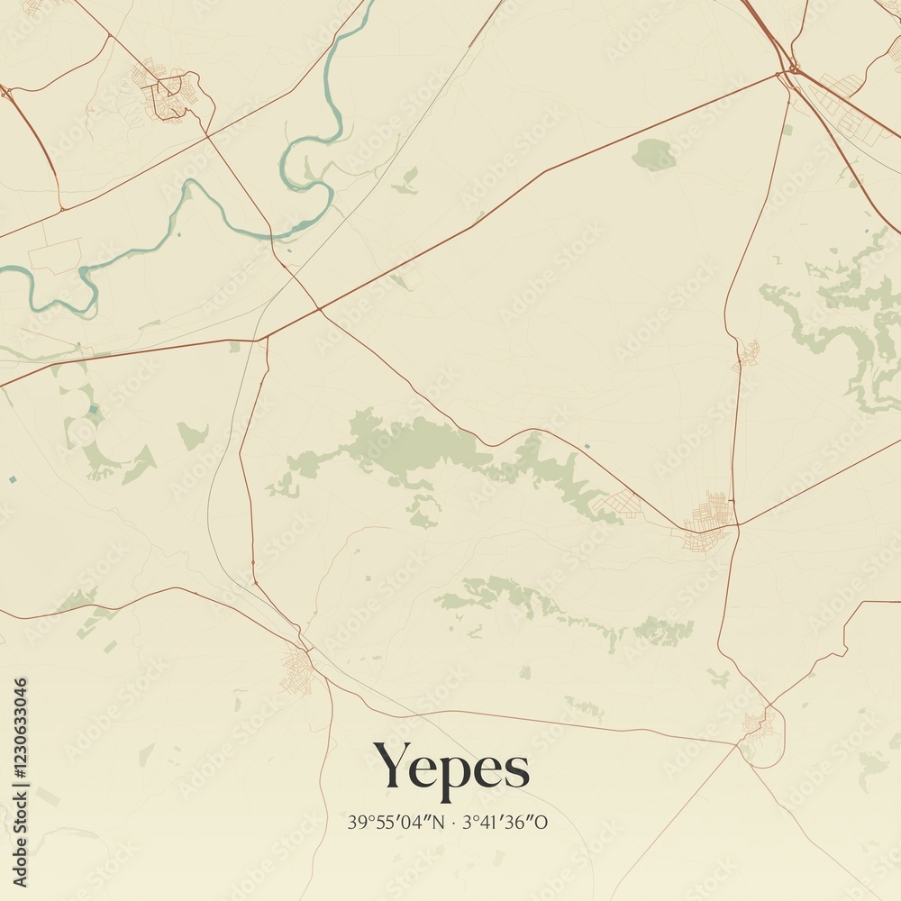 Fototapeta premium Retro Spanish map of Yepes, Castilla-La Mancha. Vintage street map.