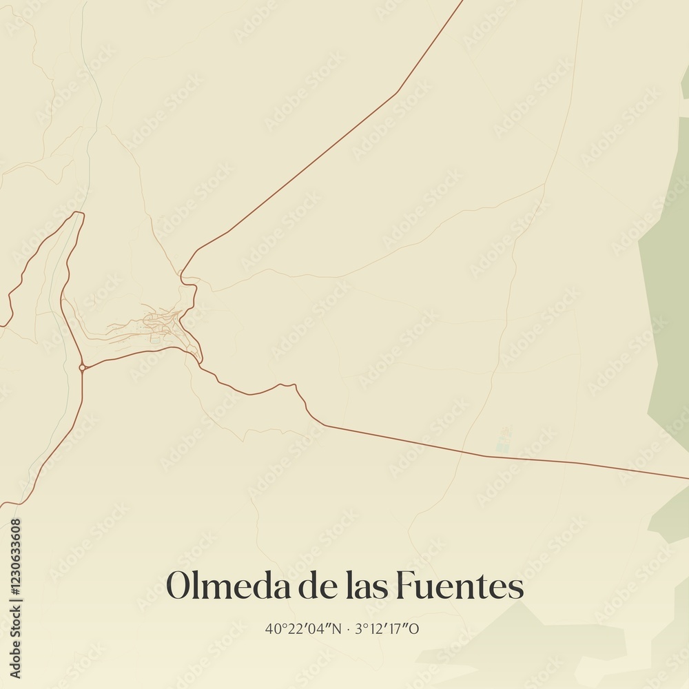 Fototapeta premium Retro Spanish map of Olmeda de las Fuentes, Comunidad de Madrid. Vintage street map.