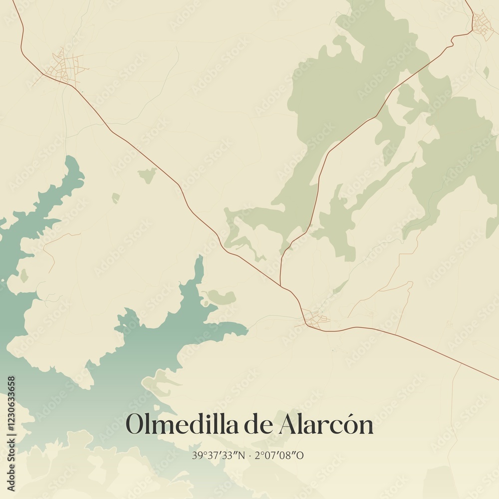 Fototapeta premium Retro Spanish map of Olmedilla de Alarc�n, Castilla-La Mancha. Vintage street map.