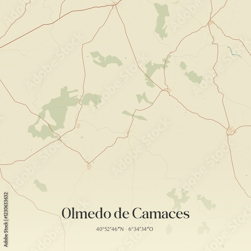 Retro Spanish map of Olmedo de Camaces, Castilla y Le�n. Vintage street map. photo