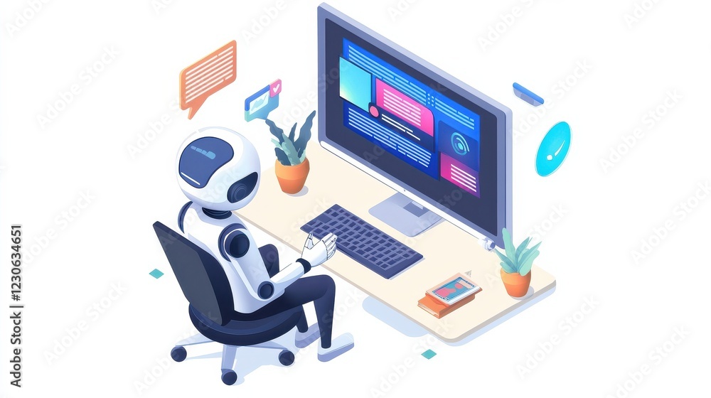 Virtual chatbot on computer, user engaged in language practice Virtual chatbot on computer, user engaged in language practice