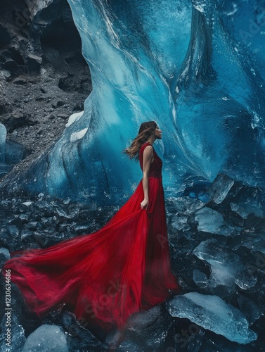 Inside a natural blue ice cave in the glacier in southeast Iceland, professional photo photo