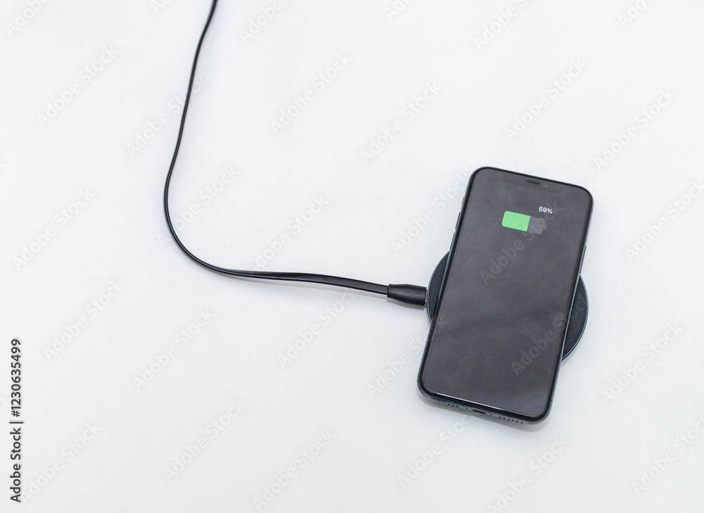 Obraz premium the phone is charged by wireless charging