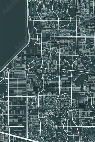 Sunrise vector minimalist plan street map American city on dark gray background. Florida. USA