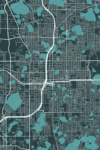 Orlando vector minimalist plan street map American city on dark gray background. Florida. USA