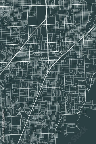 Kendall vector minimalist plan street map American city on dark gray background. Florida. USA