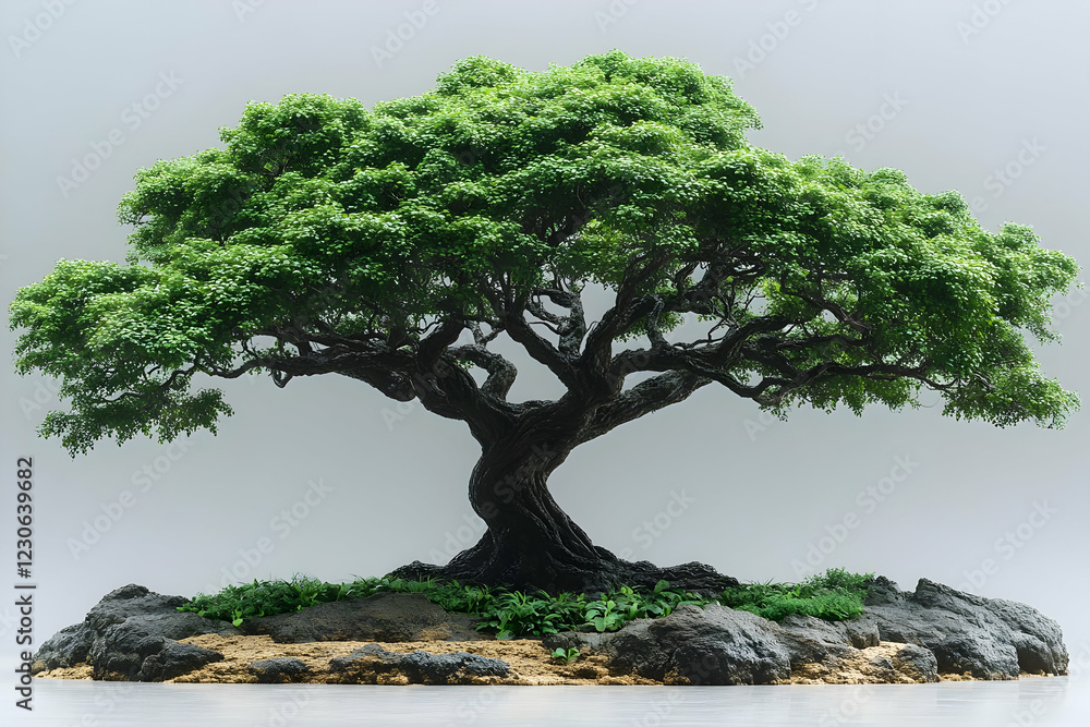 Detailed Bonsai Tree Digital Rendering on Grey Background Detailed Bonsai Tree Digital Rendering on Grey Background