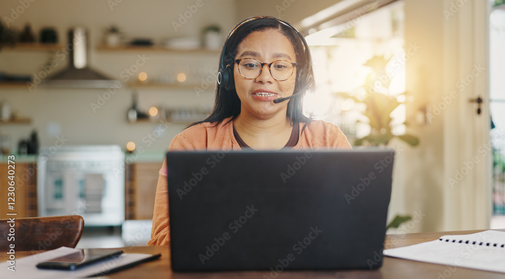 Headset, remote work and woman speaking to client for contact us, tech support or customer service help. Agent, talking and virtual assistant for hotline advice, server or faq for call center Headset, remote work and woman speaking to client for contact us, tech support or customer service help. Agent, talking and virtual assistant for hotline advice, server or faq for call center