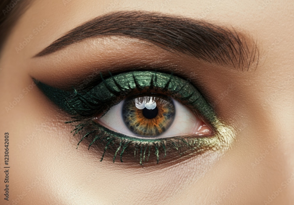 Obraz premium Stunning close-up of an eye with vibrant green makeup and dramatic eyeliner
