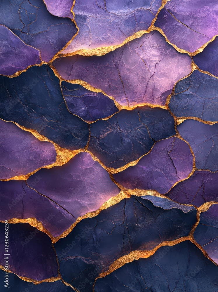 Fototapeta premium Purple gold cracked stone texture background design