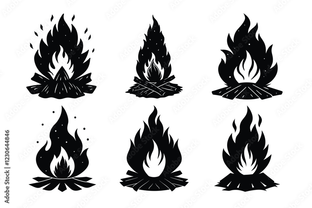 Bonfire, campfire vector illustration 6 bundle Bonfire, campfire vector illustration 6 bundle
