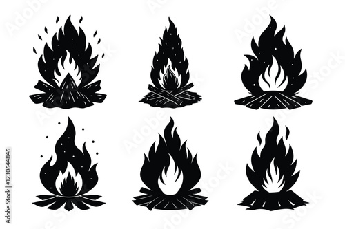 Bonfire, campfire vector illustration 6 bundle