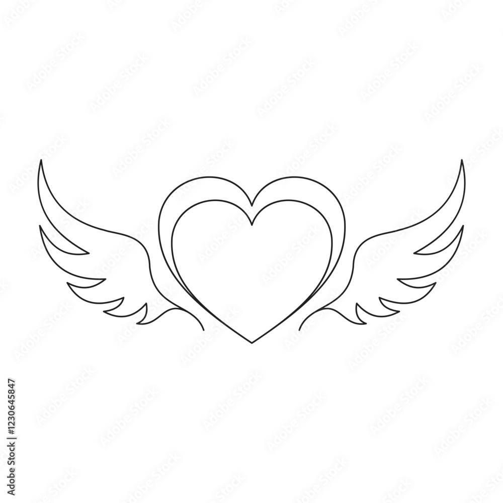 Love Heart with Wings in Simple Line Art Design Love Heart with Wings in Simple Line Art Design
