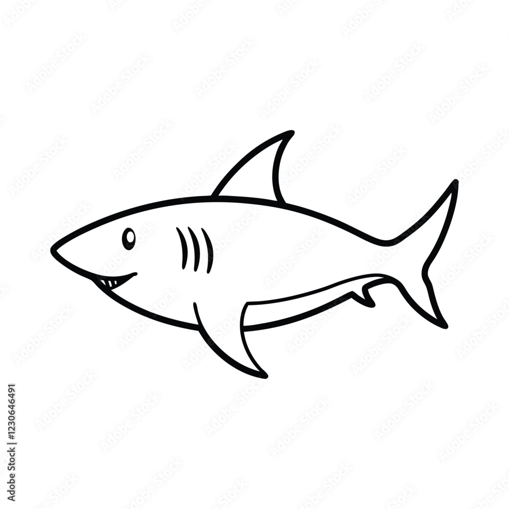 Fototapeta premium great white shark vector illustration line art on a white background