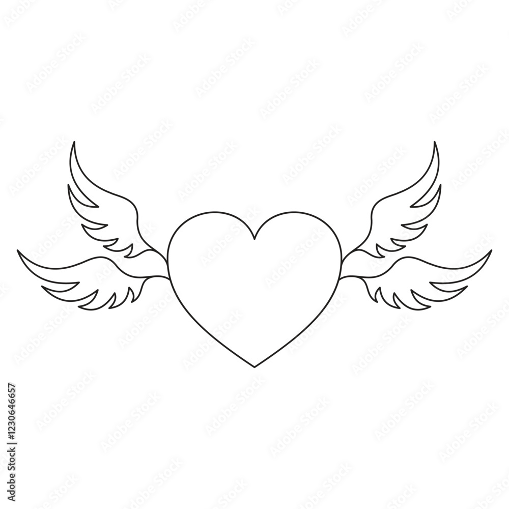Obraz premium Love Heart with Wings in Simple Line Art Design