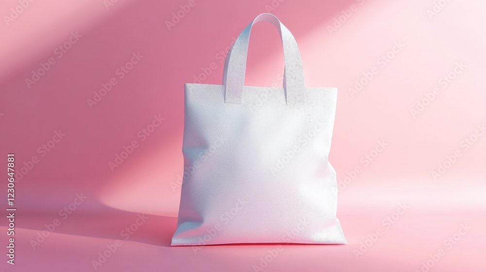 White fabric carry bag template on pink graduated surface, eco-conscious, product branding, retail marketing White fabric carry bag template on pink graduated surface, eco-conscious, product branding, retail marketing