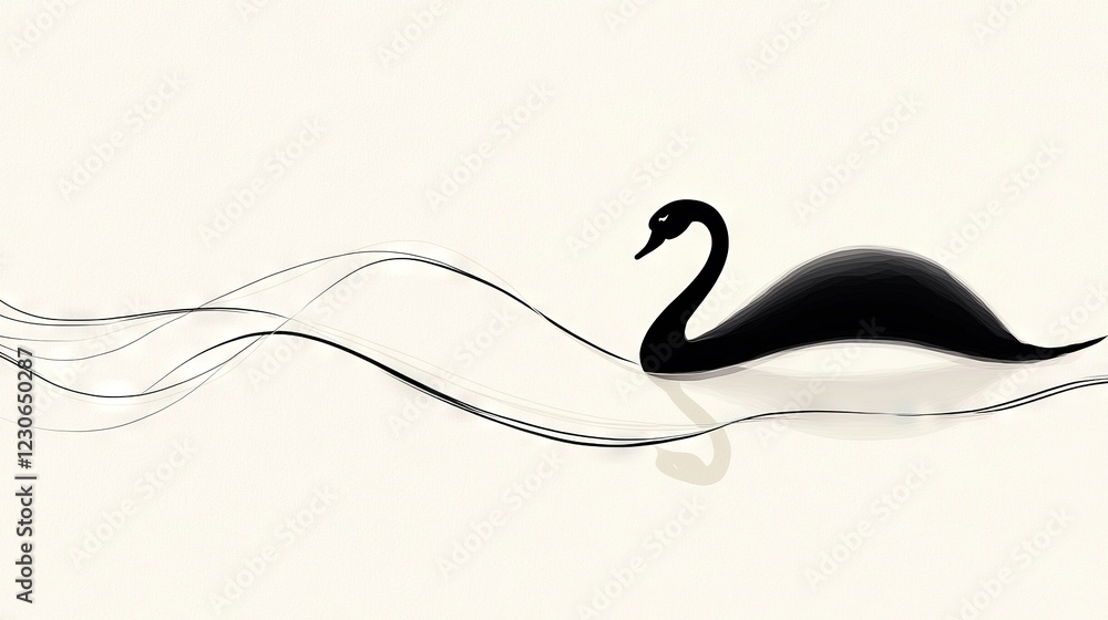 Fototapeta premium A black swan glides over a body of water with a white wave emanating from its rear