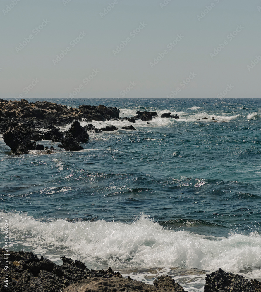 Landscape of the rocky Mediterranean coast on the Greek island of Crete Landscape of the rocky Mediterranean coast on the Greek island of Crete