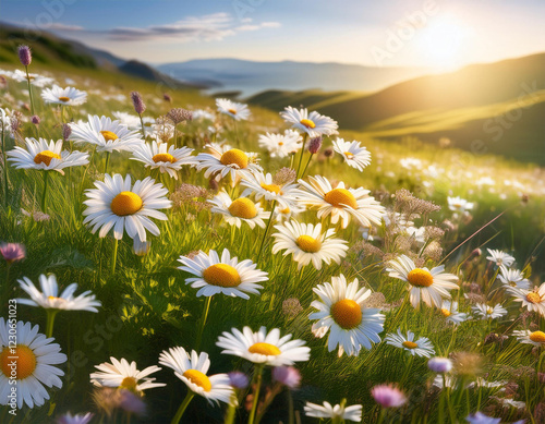 a vibrant meadow of daisies blooms in the spring sun a breathtaking display of nature s beauty photo